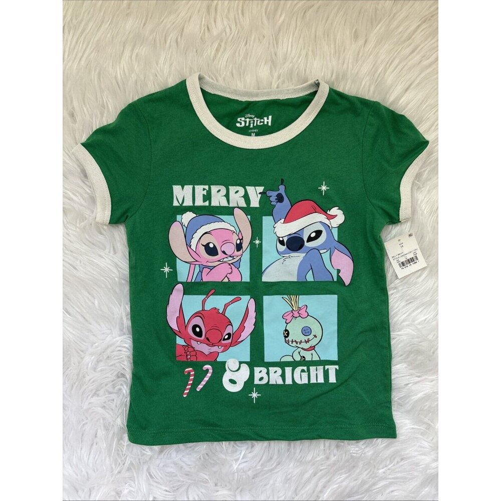Disney Stitch Holiday Christmas Short Sleeve Green T-Shirt, Kids Size Medium